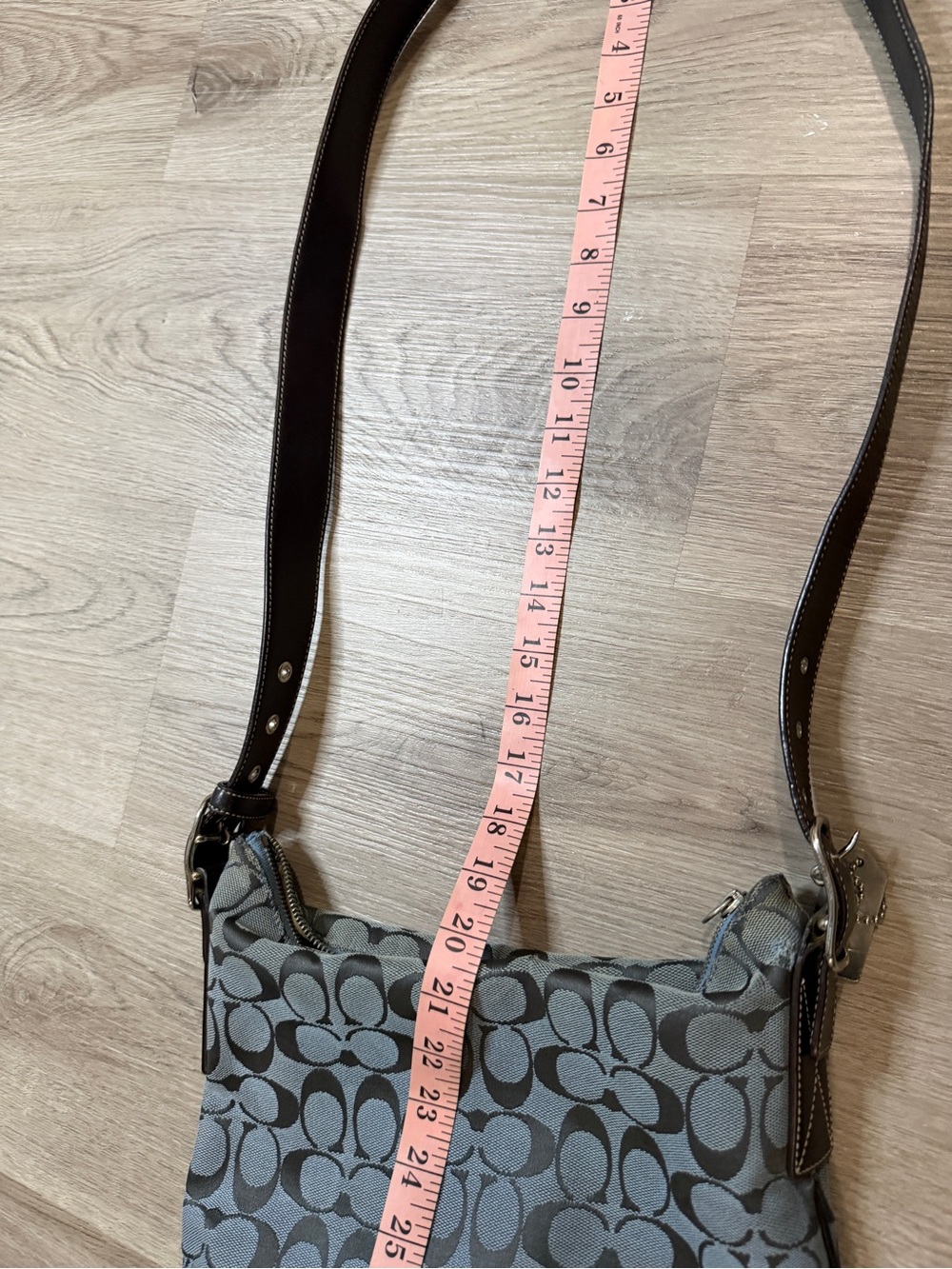 Coach Gray Signature Jacquard Crossbody with Dark Brown Leather Trim - Picture 10 of 11